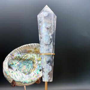 Black Flower Agate Chalcedony Asterism Wand 226g Crystal Protection Inspiration